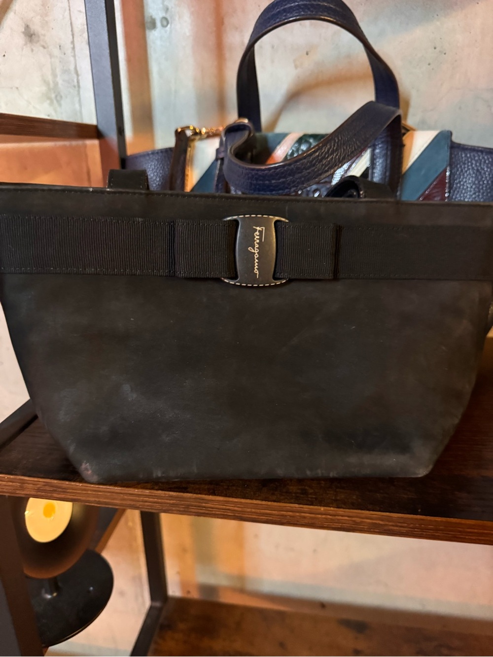 Salvatore Ferragamo Black Nubuck Mini Tote Bag - rare vintage find